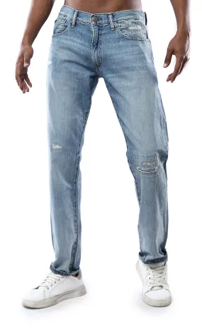 O178839 Light Blue Casual Jeans With Front Stitches