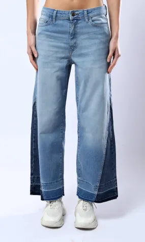 O182219 Blue Shades Wide Leg Solid Jeans