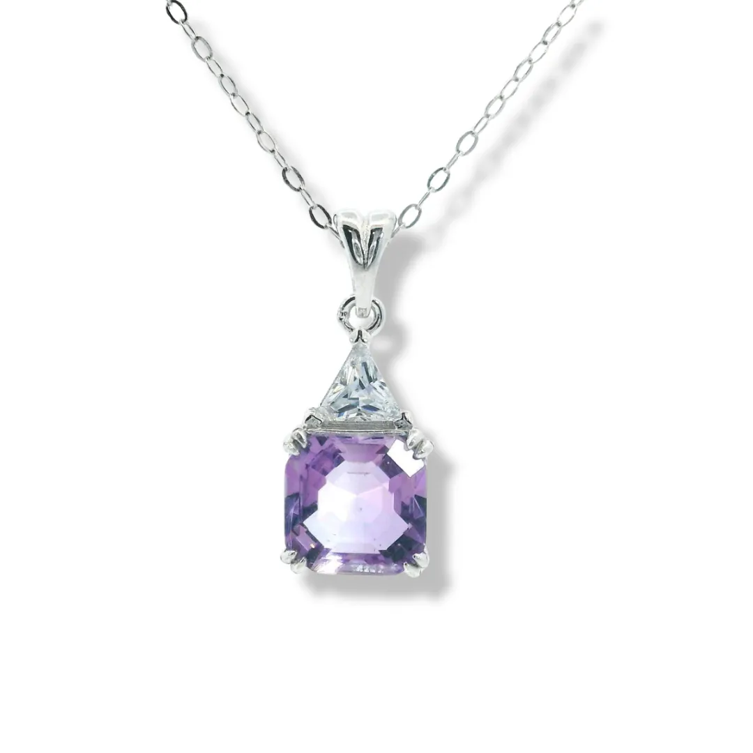 Octagon Real Amethyst Solitaire Pendant Necklace