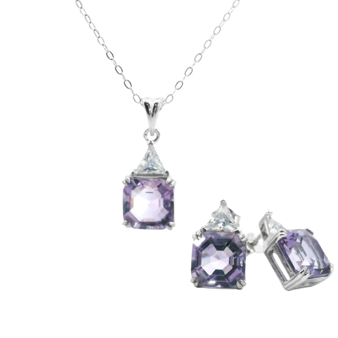 Octagon Real Amethyst Solitaire Pendant Necklace