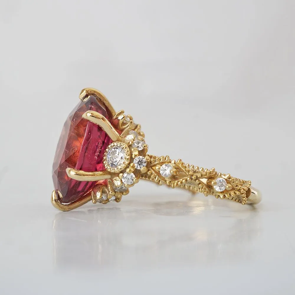 One Of A Kind: Oval Rubellite Queen Victoria Diamond Ring in 14K and 18K Gold