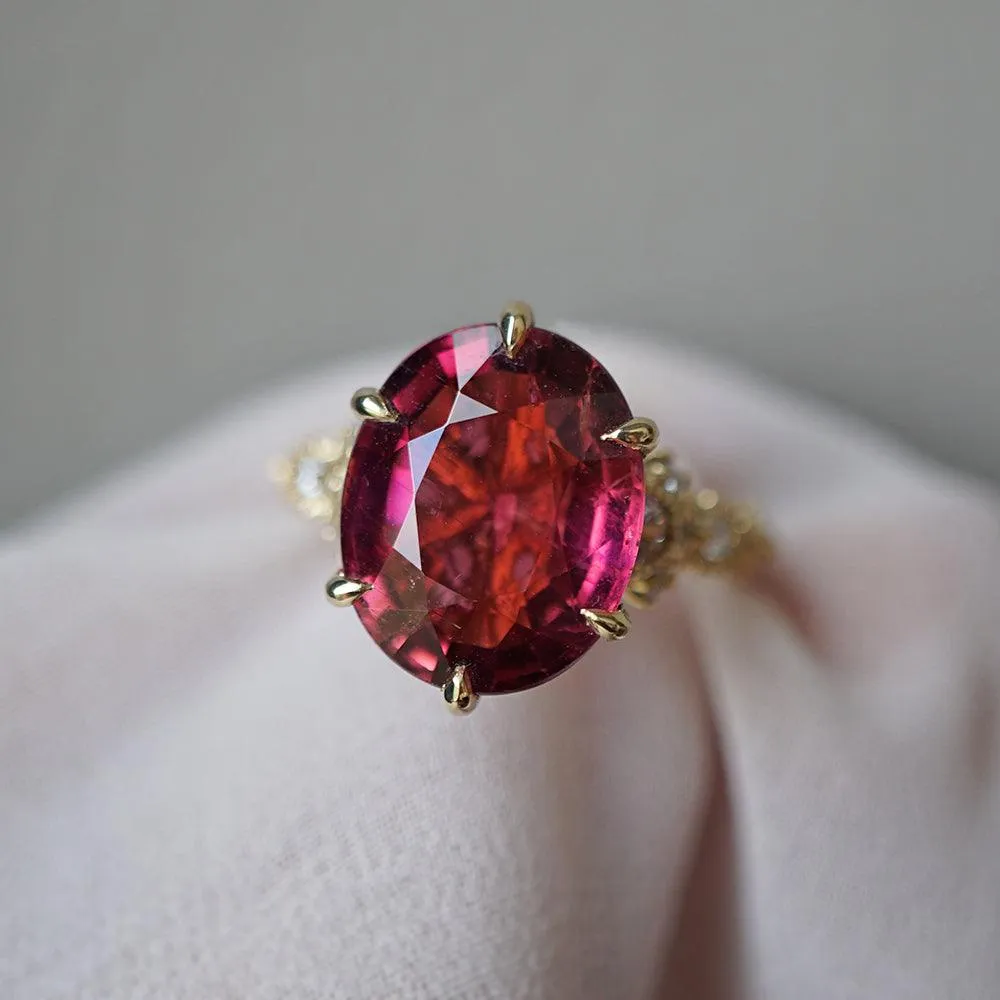 One Of A Kind: Oval Rubellite Queen Victoria Diamond Ring in 14K and 18K Gold