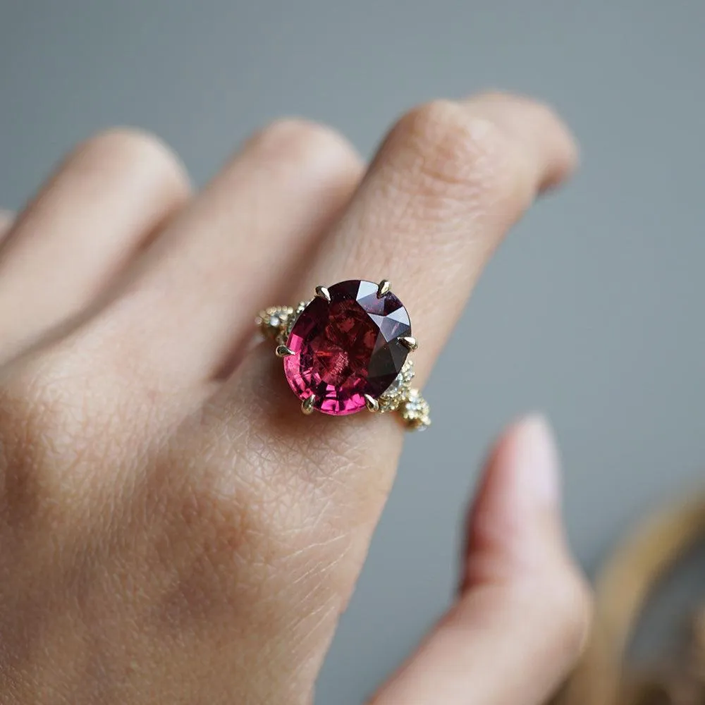 One Of A Kind: Oval Rubellite Queen Victoria Diamond Ring in 14K and 18K Gold