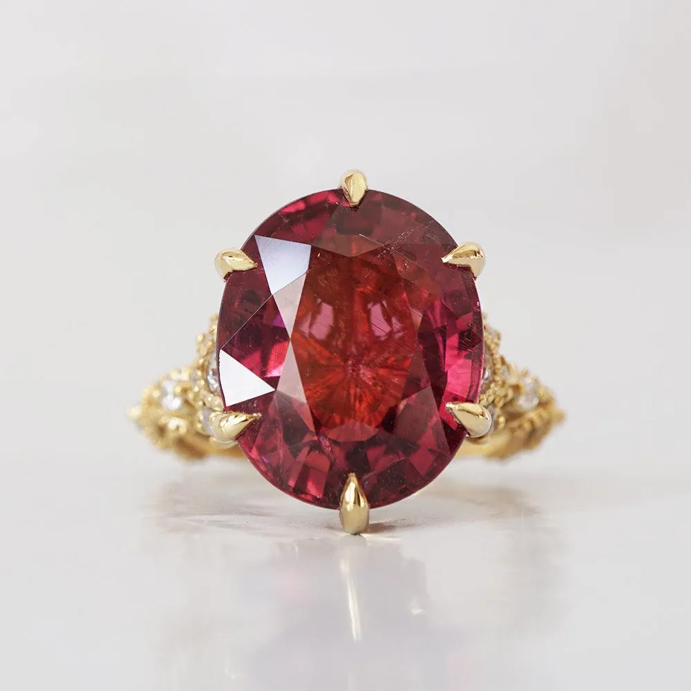 One Of A Kind: Oval Rubellite Queen Victoria Diamond Ring in 14K and 18K Gold