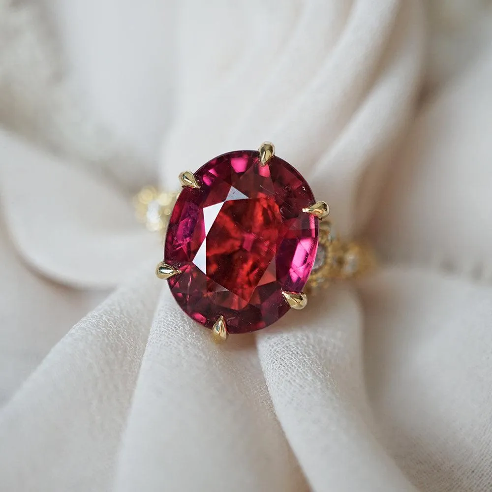 One Of A Kind: Oval Rubellite Queen Victoria Diamond Ring in 14K and 18K Gold