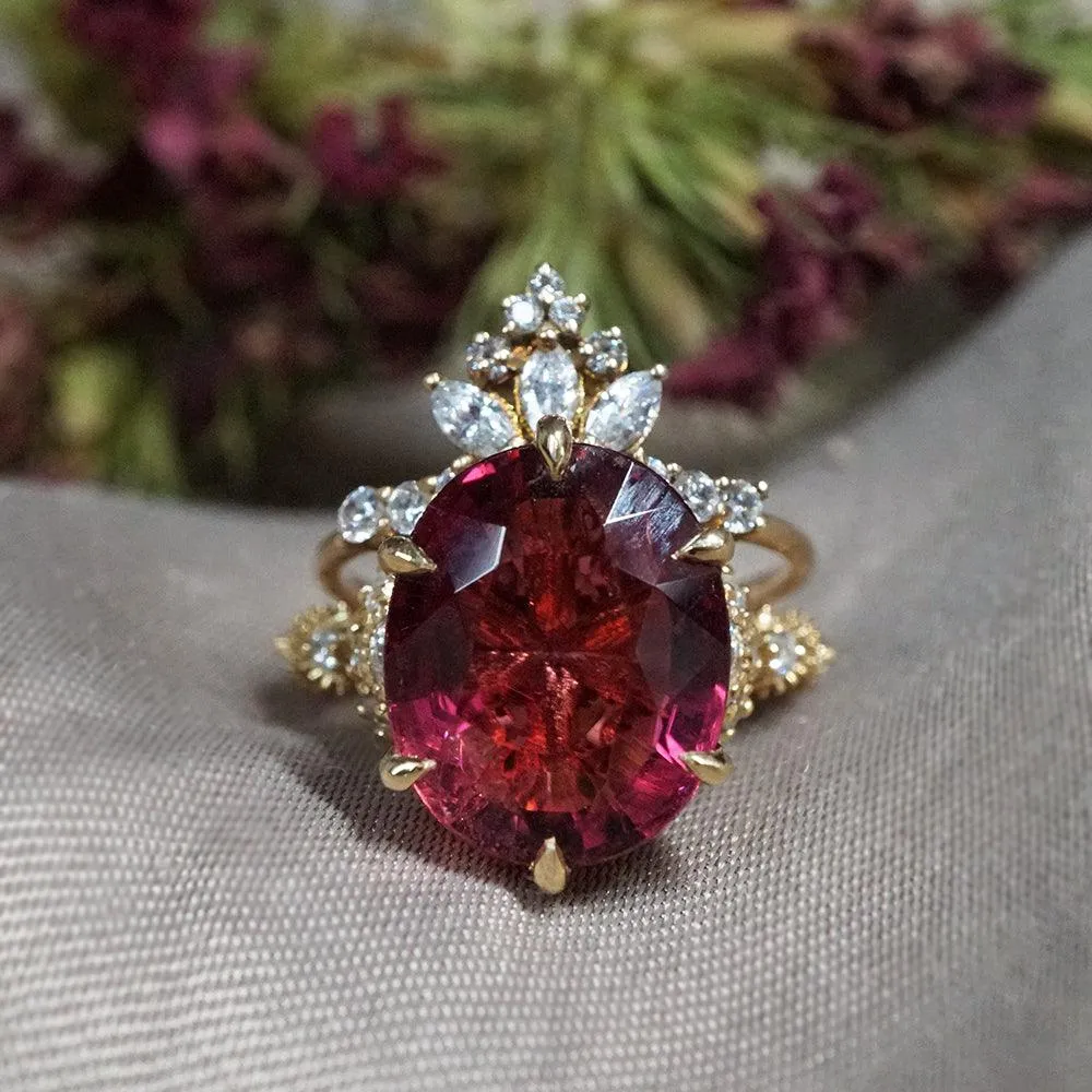 One Of A Kind: Oval Rubellite Queen Victoria Diamond Ring in 14K and 18K Gold