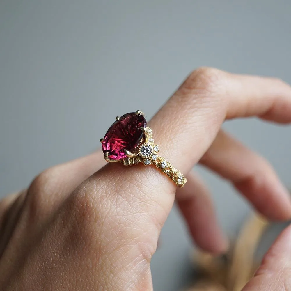 One Of A Kind: Oval Rubellite Queen Victoria Diamond Ring in 14K and 18K Gold