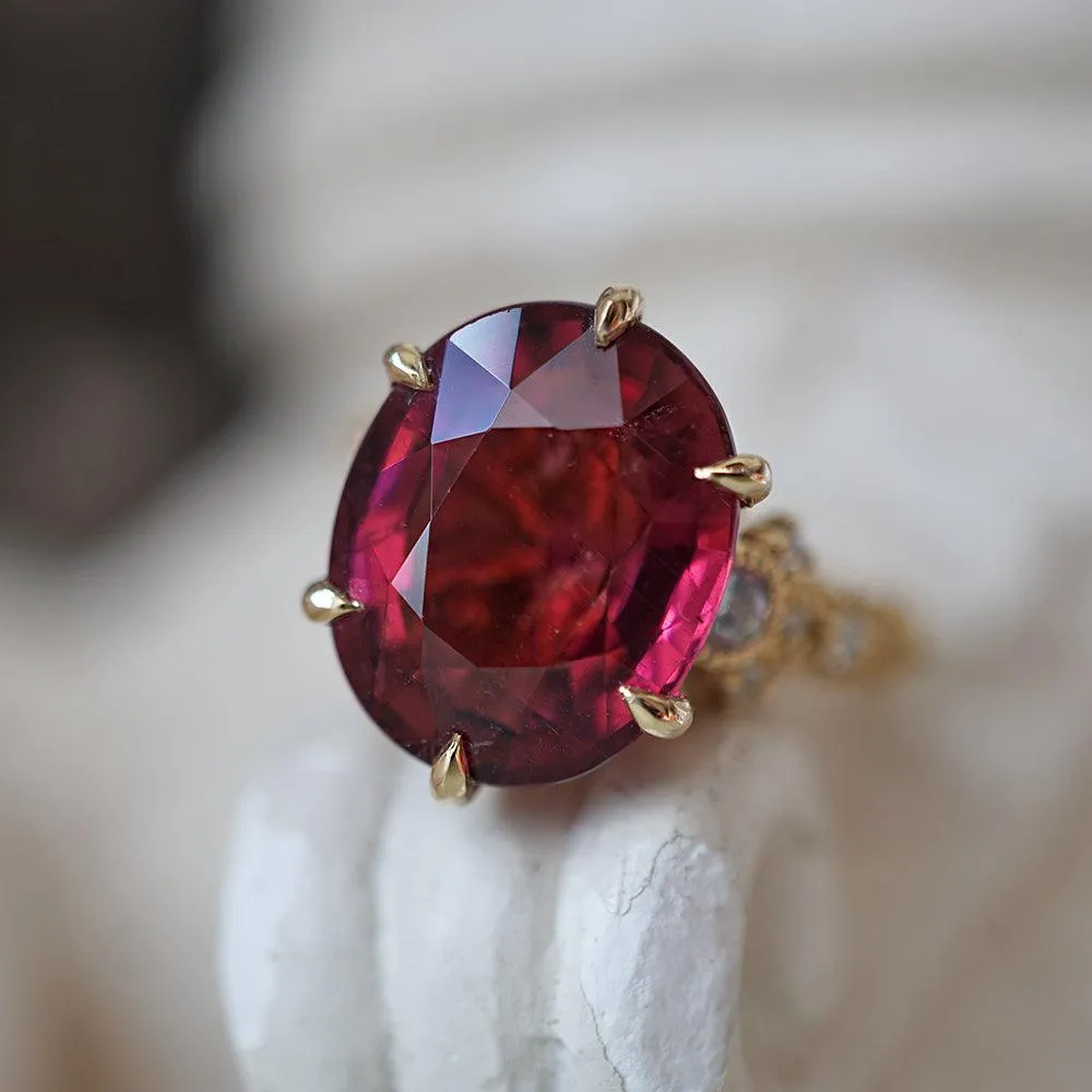 One Of A Kind: Oval Rubellite Queen Victoria Diamond Ring in 14K and 18K Gold