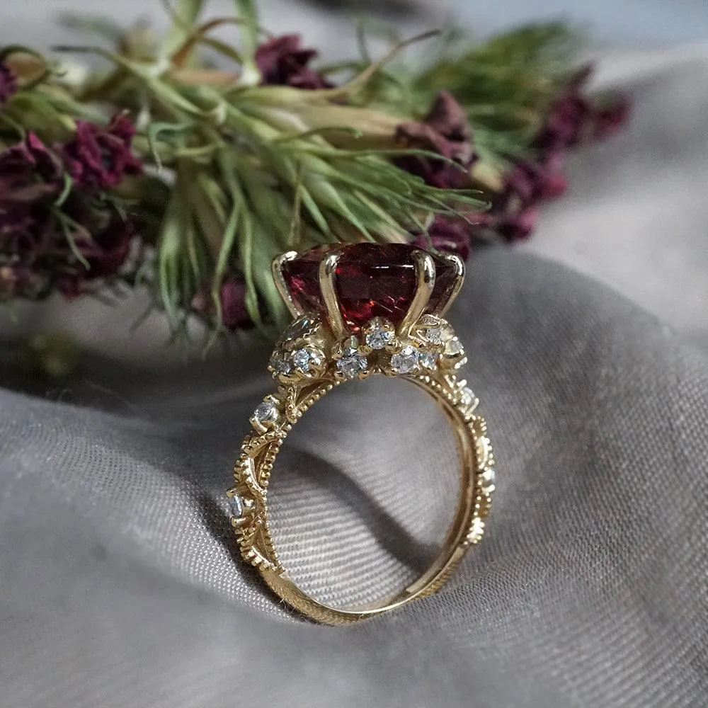 One Of A Kind: Oval Rubellite Queen Victoria Diamond Ring in 14K and 18K Gold