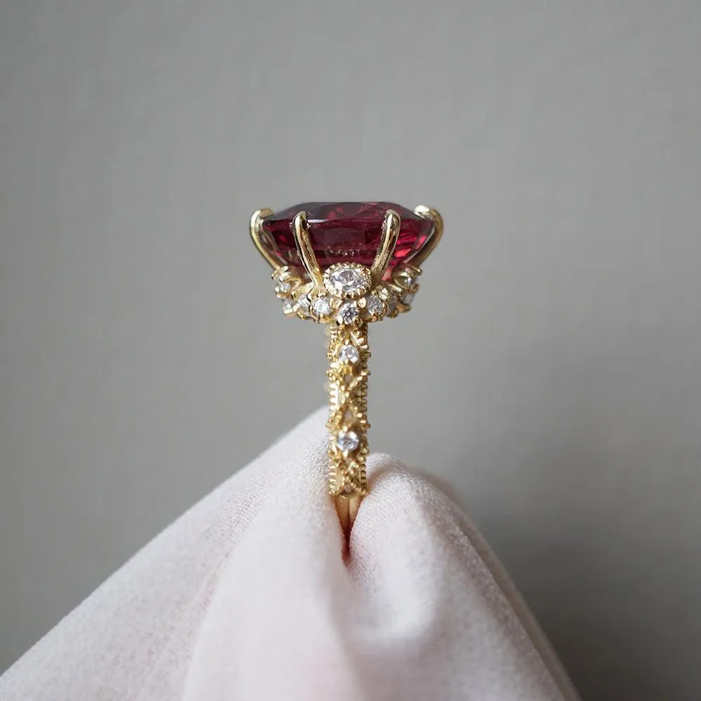 One Of A Kind: Oval Rubellite Queen Victoria Diamond Ring in 14K and 18K Gold