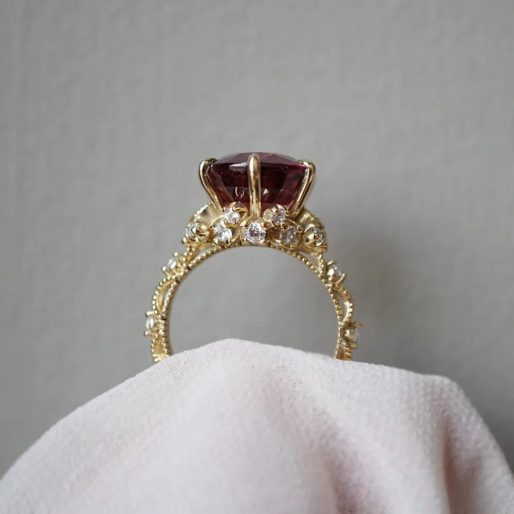 One Of A Kind: Oval Rubellite Queen Victoria Diamond Ring in 14K and 18K Gold