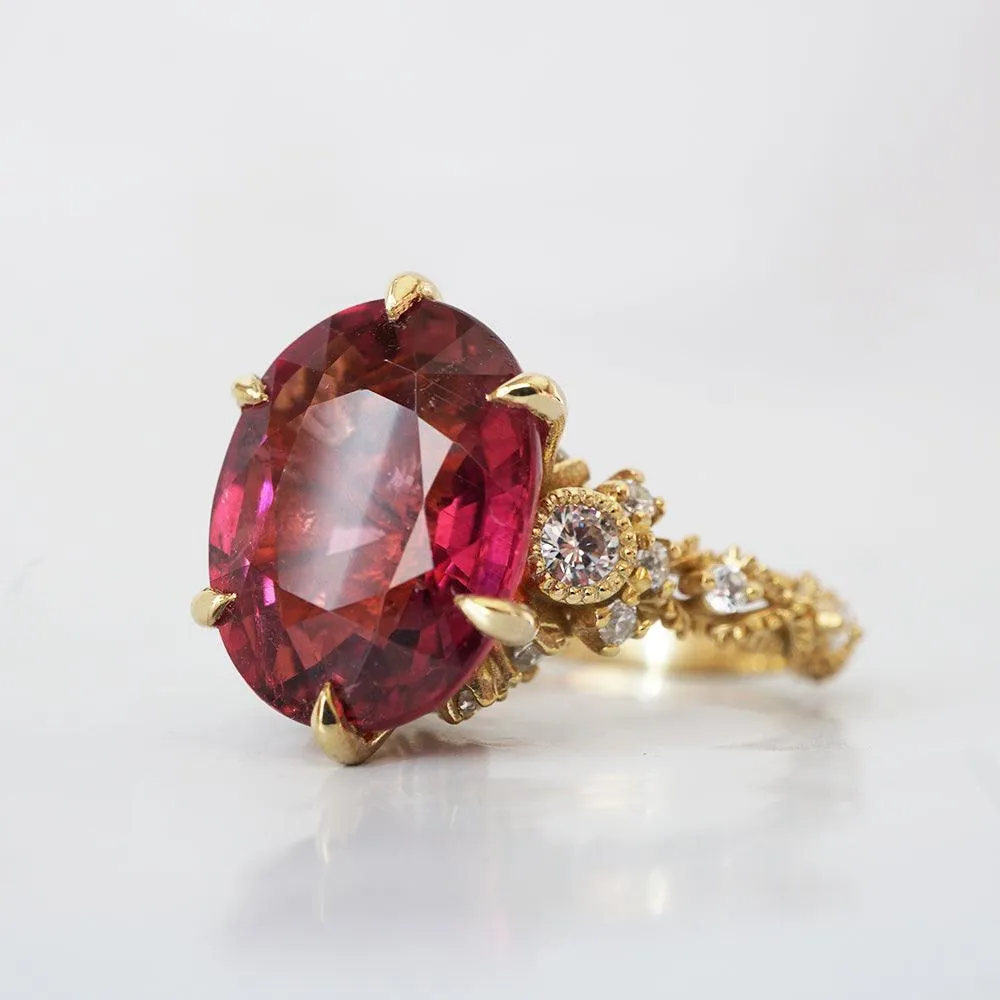 One Of A Kind: Oval Rubellite Queen Victoria Diamond Ring in 14K and 18K Gold