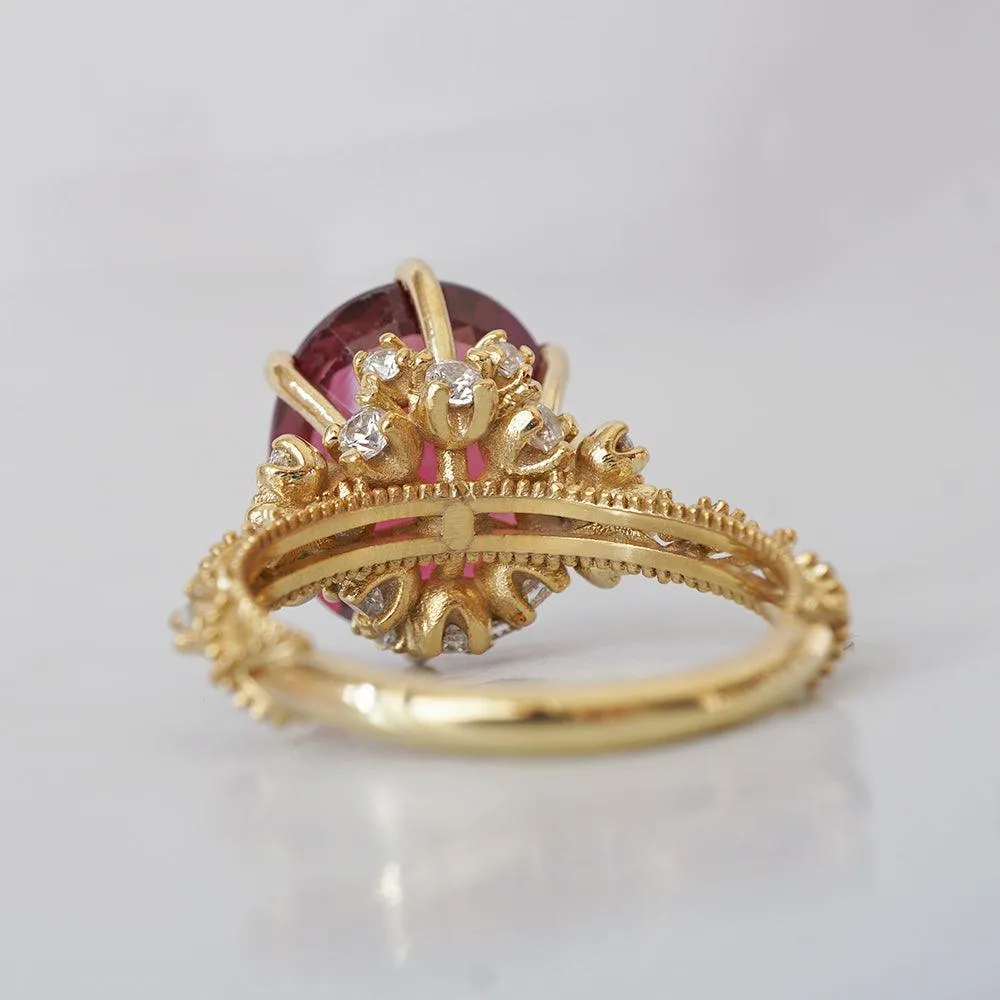 One Of A Kind: Oval Rubellite Queen Victoria Diamond Ring in 14K and 18K Gold