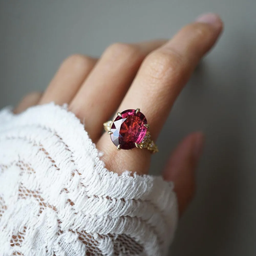 One Of A Kind: Oval Rubellite Queen Victoria Diamond Ring in 14K and 18K Gold