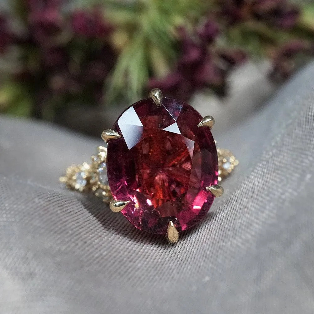 One Of A Kind: Oval Rubellite Queen Victoria Diamond Ring in 14K and 18K Gold