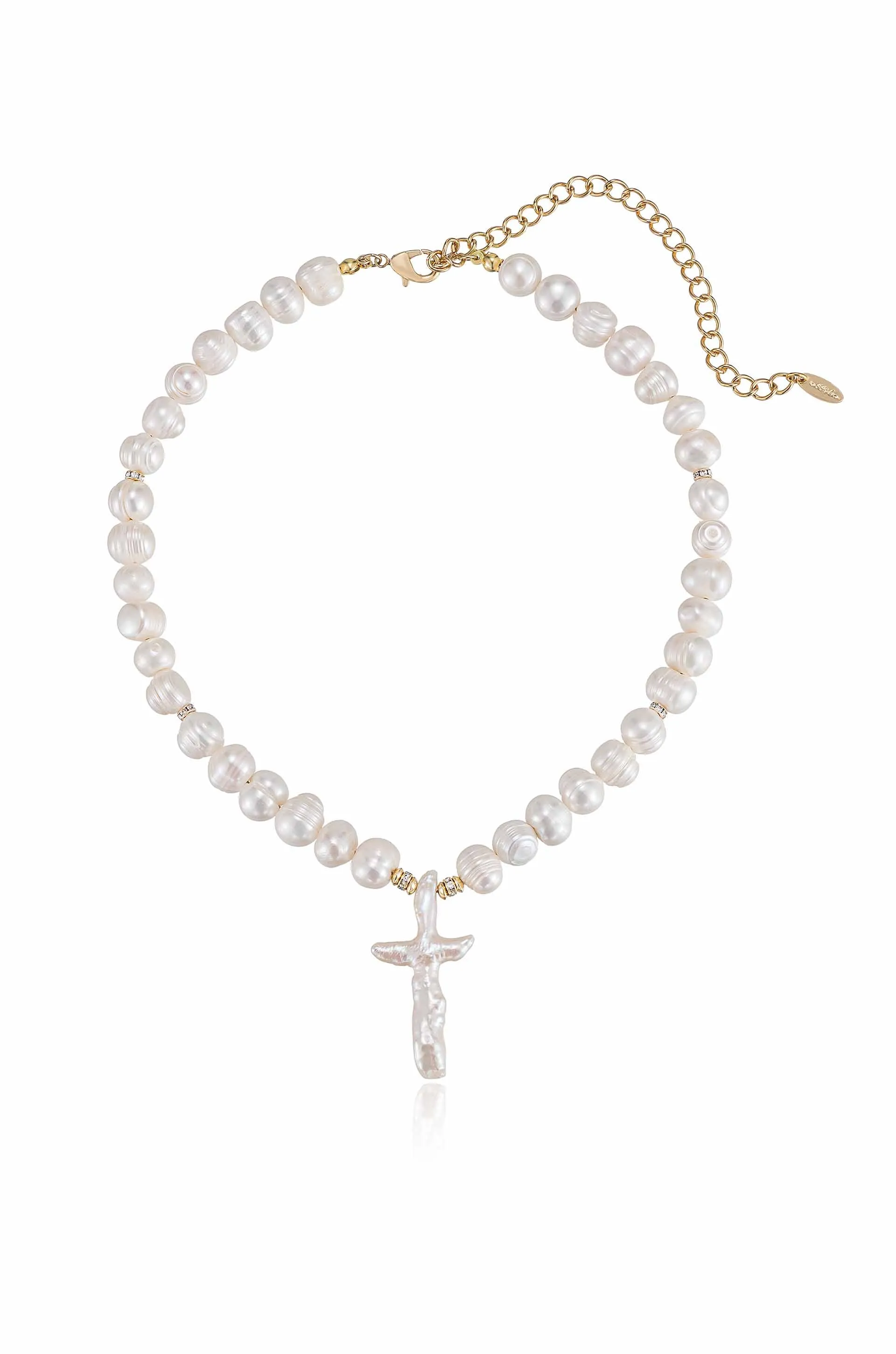 Organic Pearl Cross 18k Gold Plated Necklace