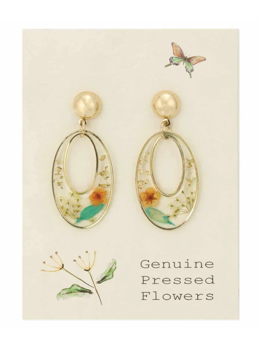 Oval Dried Flower Post Earrings