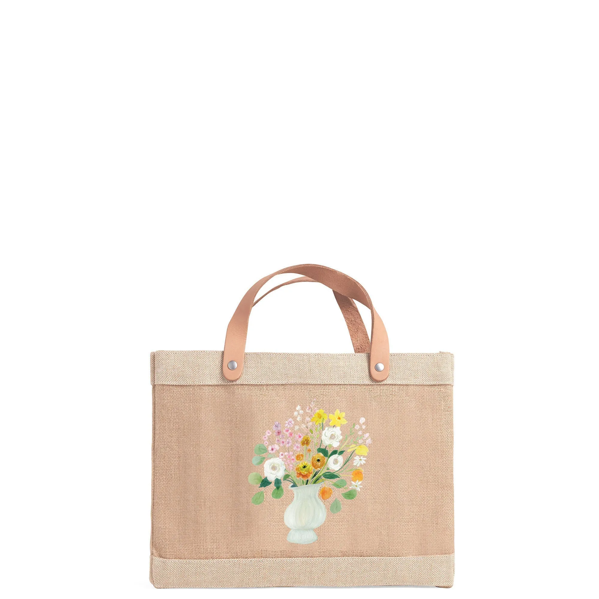 Petite Market Bag in Natural Bouquet with White Vase by Amy Logsdon