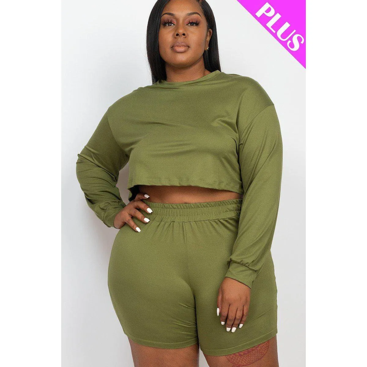 Plus Size Cozy Crop Top And Shorts Set