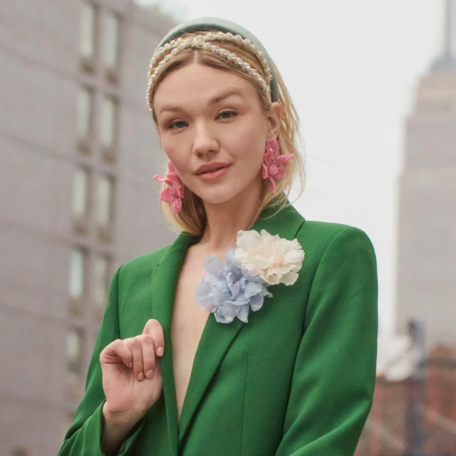 POWDER BLUE SILK MAGNOLIA FLOWER CHOKER/BROOCH