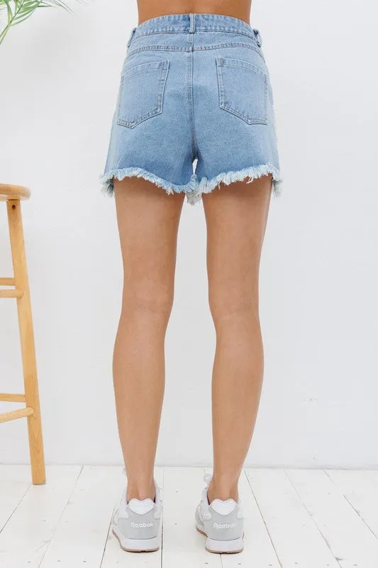 Presley Rhinestone Denim Shorts- Denim