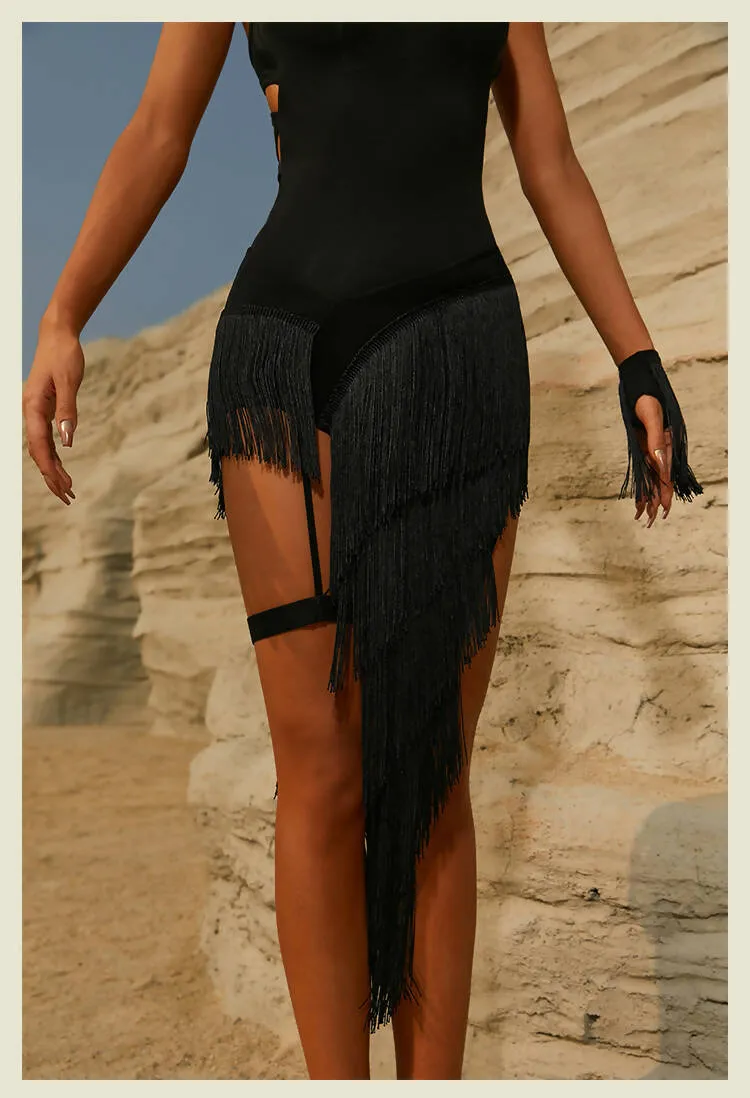 Radiant Black Fringe Latin Dance Set | 2326