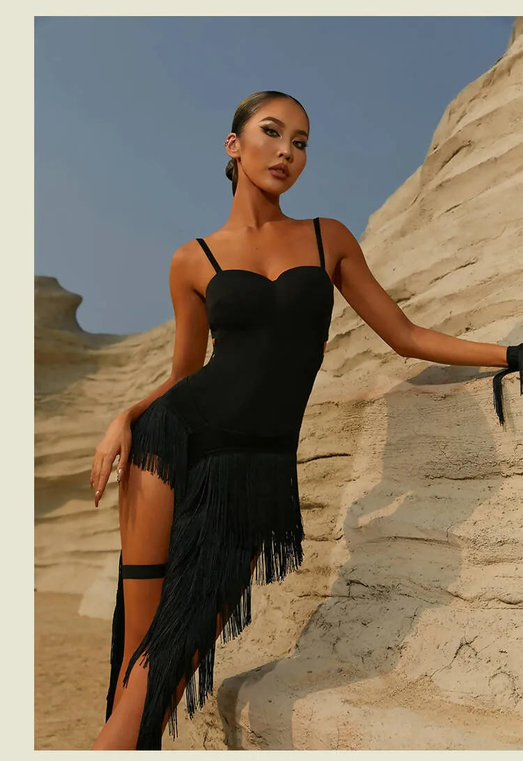 Radiant Black Fringe Latin Dance Set | 2326