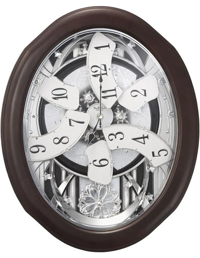 Rhythm Anthology Espresso Musical Wall Clock - Swarovski - 30 Melodies