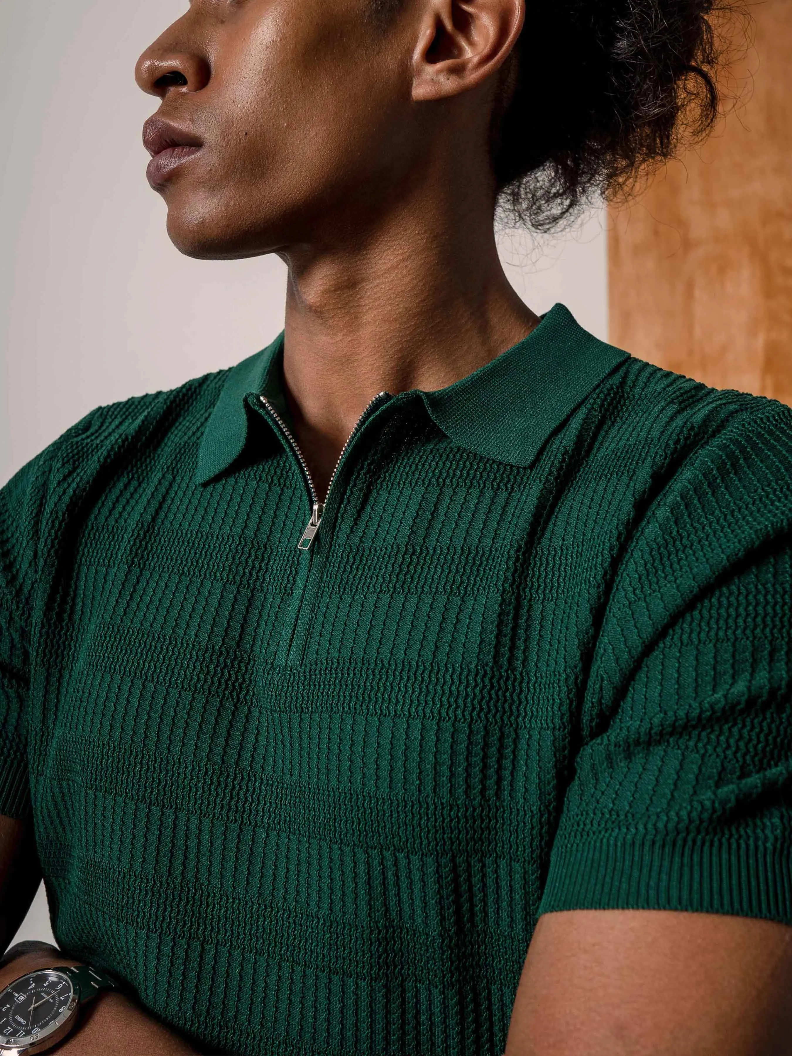 Riccardo Knit Polo Tee - Emerald Green Quarter-Zip