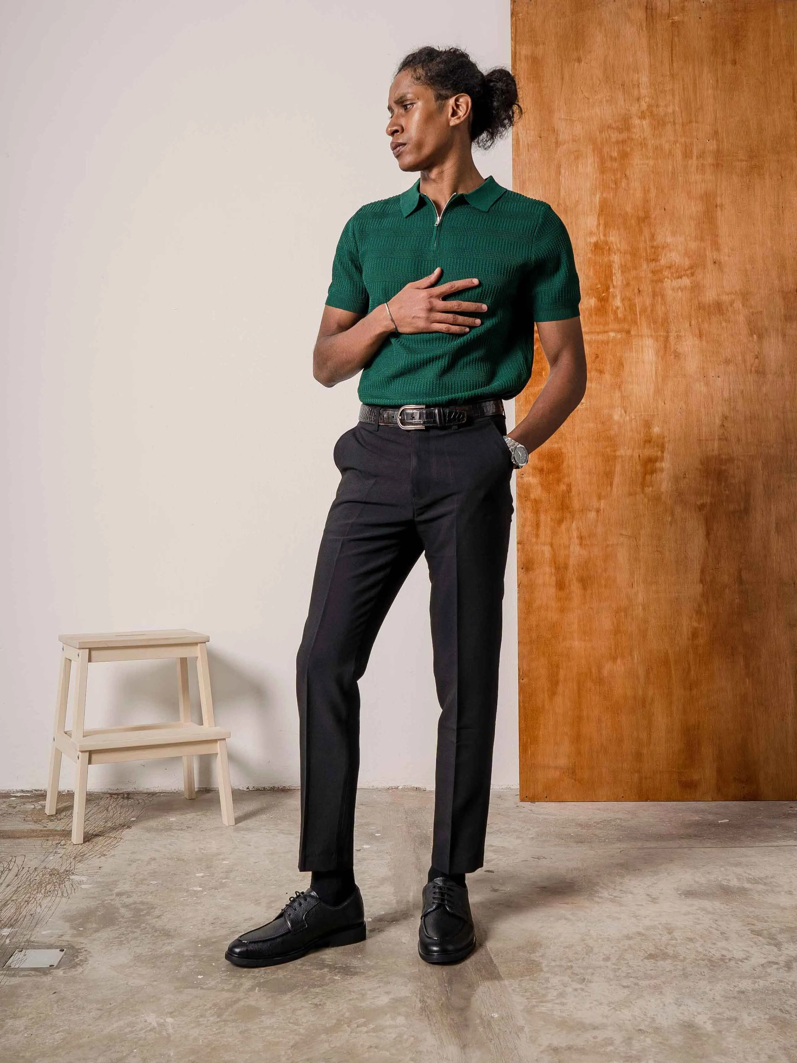 Riccardo Knit Polo Tee - Emerald Green Quarter-Zip