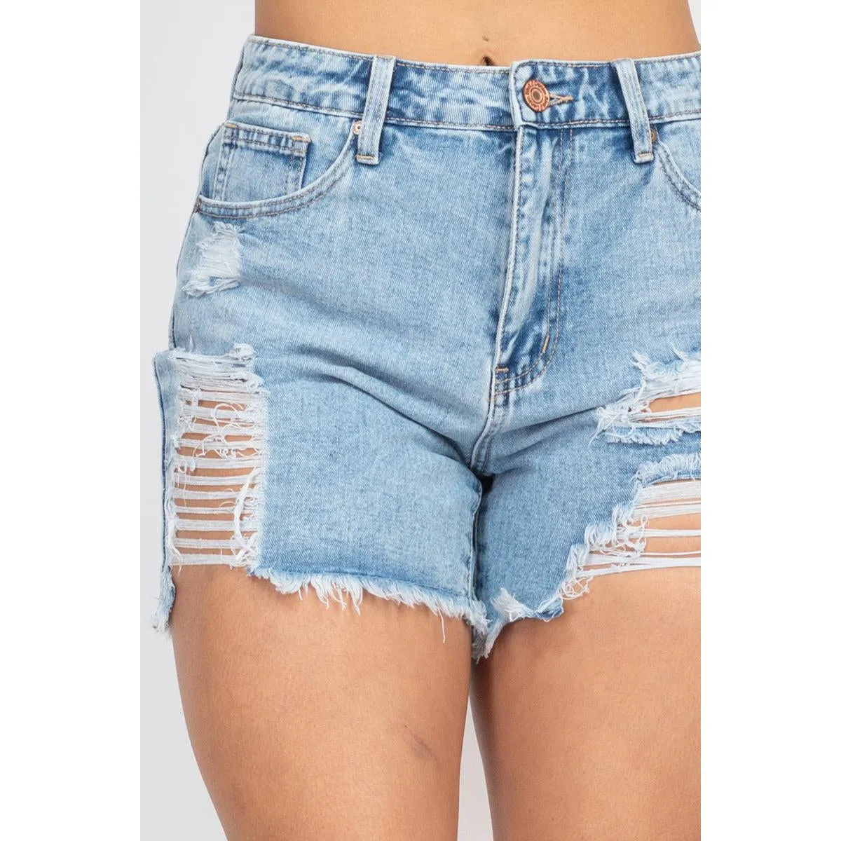 Ripped Five-pocket Mini Denim Shorts