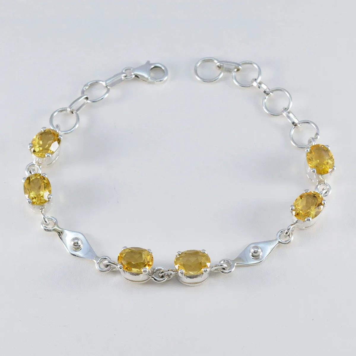 Riyo Custom 925 Sterling Silver Bracelet For Womens Citrine Bracelet Prong Setting Bracelet with Fish Hook Link Bracelet L Size 6-8.5 Inch.