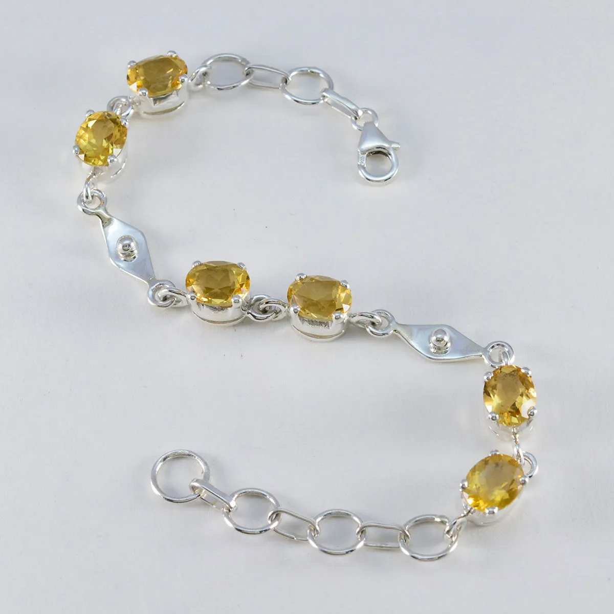 Riyo Custom 925 Sterling Silver Bracelet For Womens Citrine Bracelet Prong Setting Bracelet with Fish Hook Link Bracelet L Size 6-8.5 Inch.