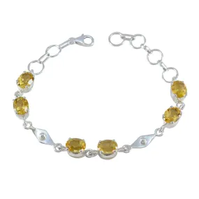 Riyo Custom 925 Sterling Silver Bracelet For Womens Citrine Bracelet Prong Setting Bracelet with Fish Hook Link Bracelet L Size 6-8.5 Inch.