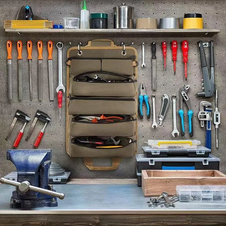 Roll Up Heavy Duty Tool Organizer Bag With 6 Tool Pouches