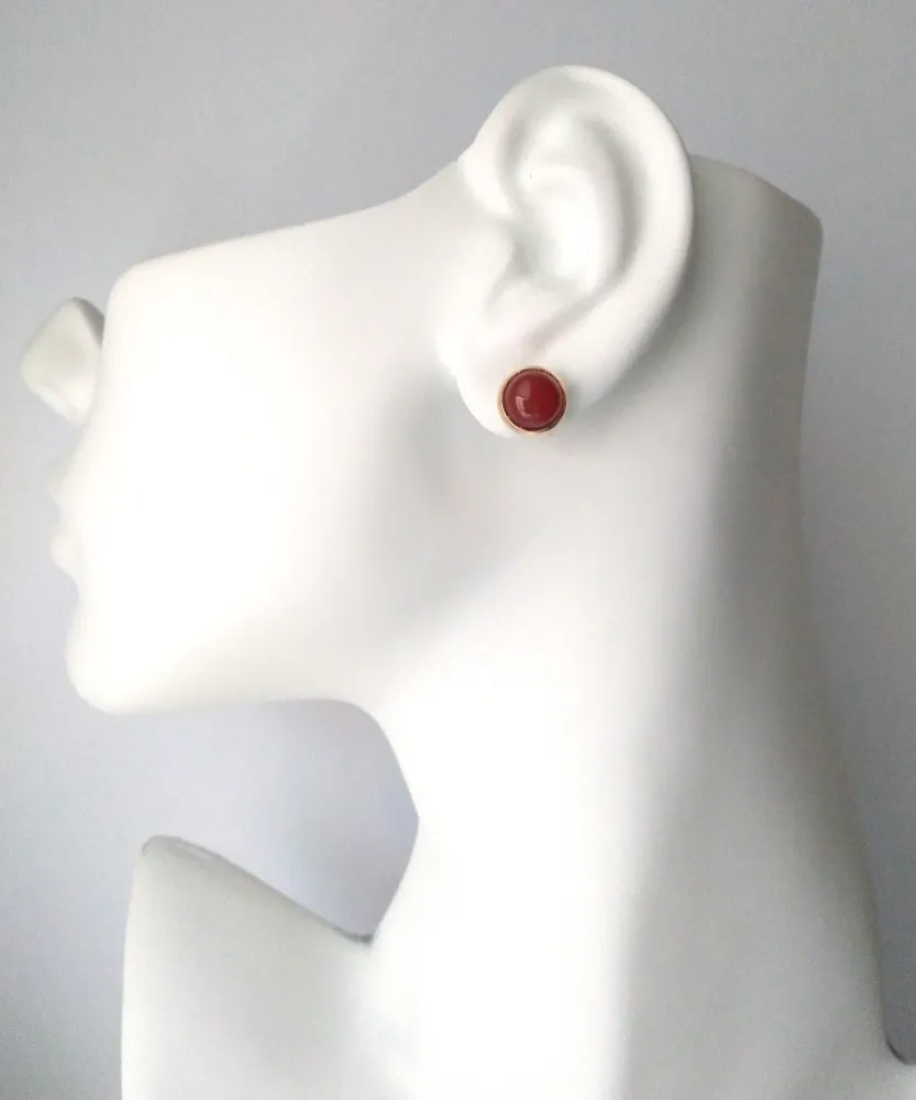 Round Red Carnelian Stud with Cutout Gumamela Earring Jacket