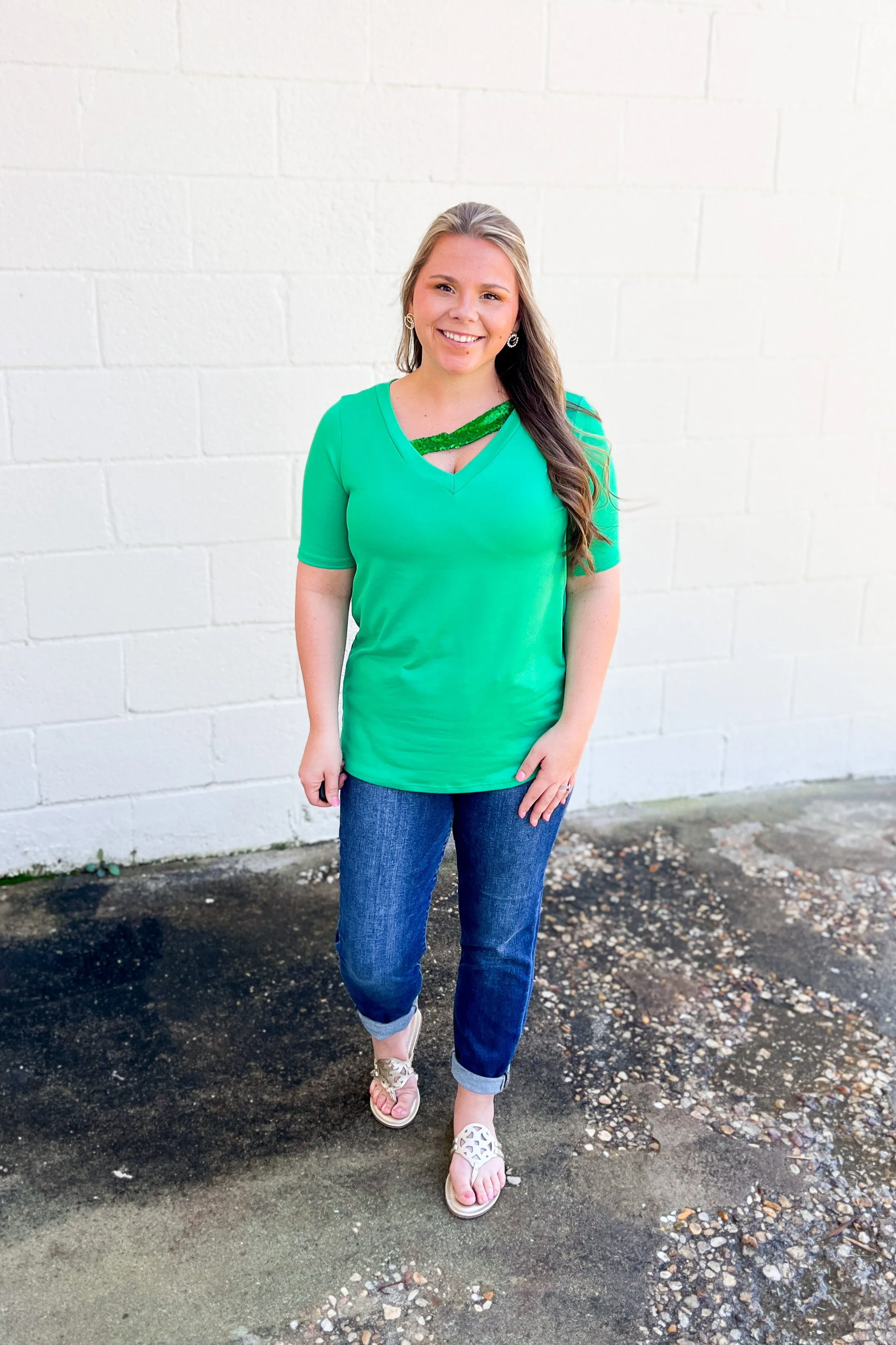 SALE | Lucky Girl Sequin Top, Kelly Green