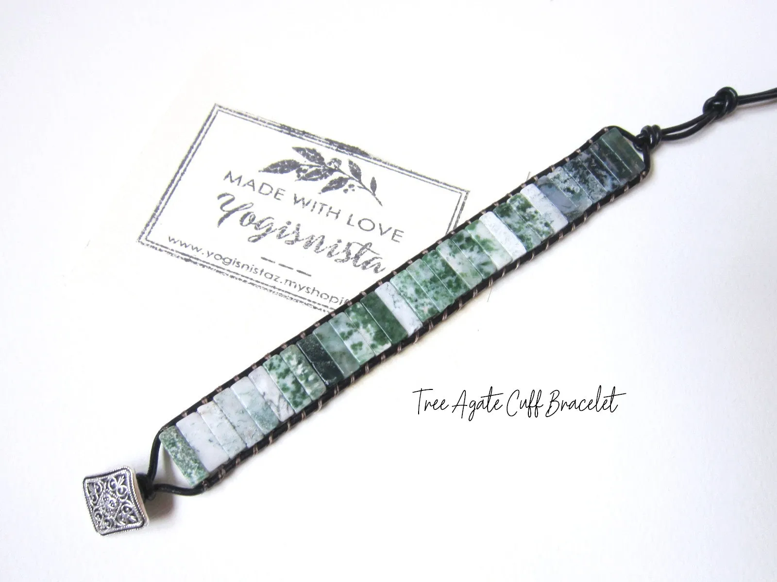 SALE - Tree and Moss Agate Tubestone Cuff Bracelet