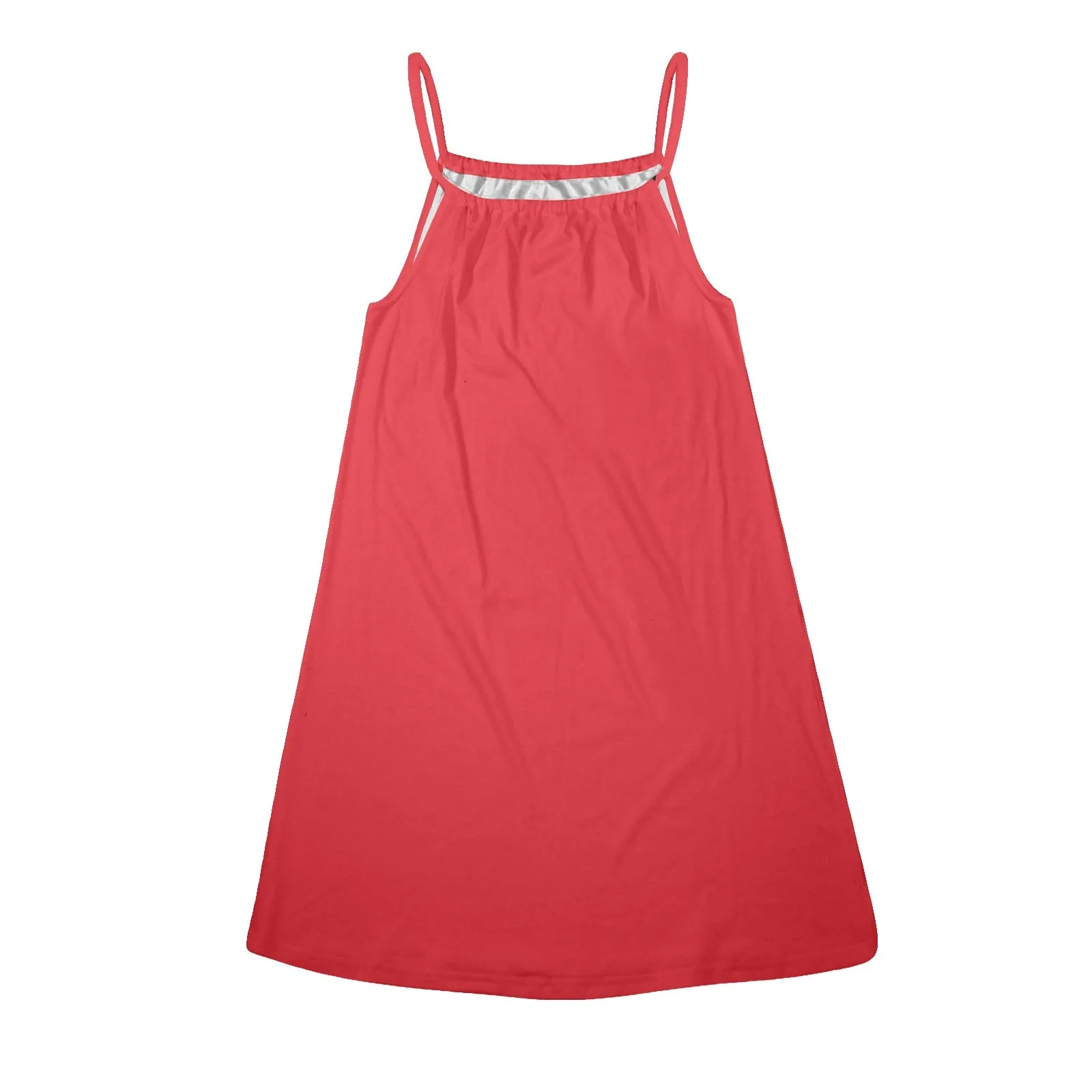 scarlet red solid Drawstring Neck Sleeveless Dress (Model D68)