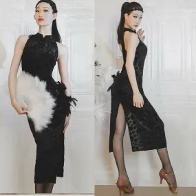 Seductive Feathers Black Latin Dress | ADL17