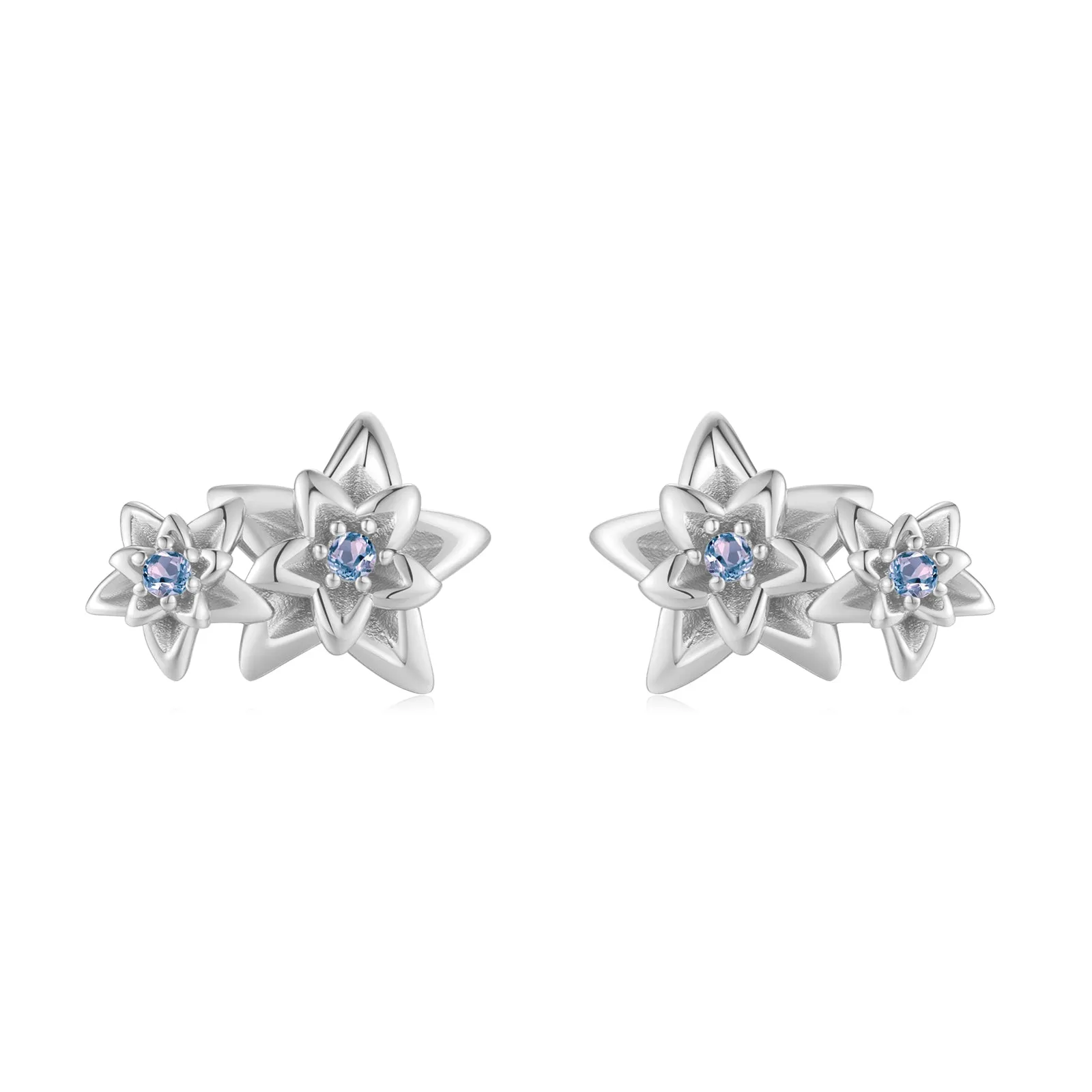 Silver Flower Stud Earrings - Poinsettia