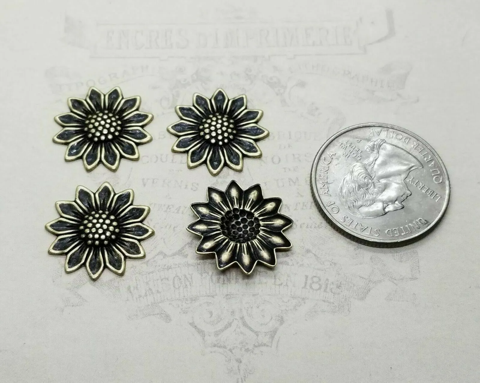 Small Brass Sunflower Stampings x 4 - 0884S.