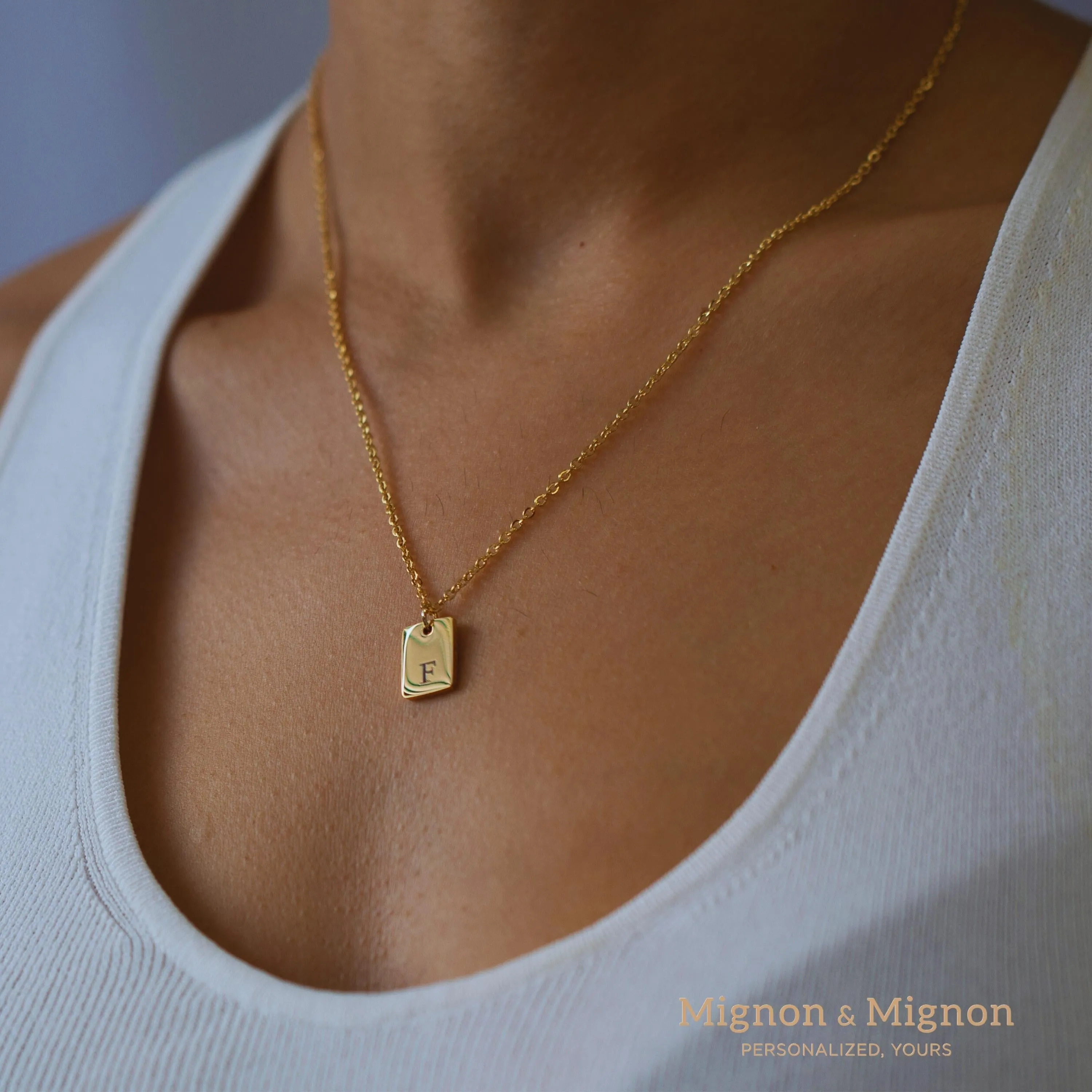 Small Tag Initial Necklace