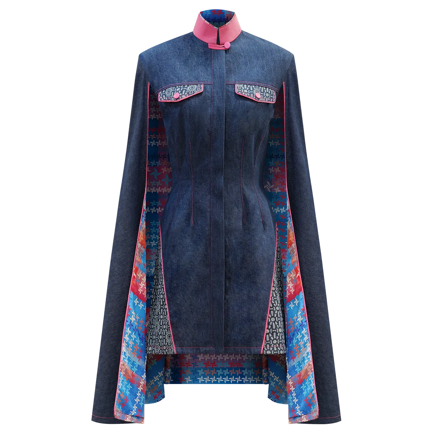 SPARKLE BY KAREN CHAN x  HK Heritage Museum【FRUITFUL HARMONY】 Eco-Denim Cape Cheongsam (Long Sleeve) (幸運風車)  (風調雨順)