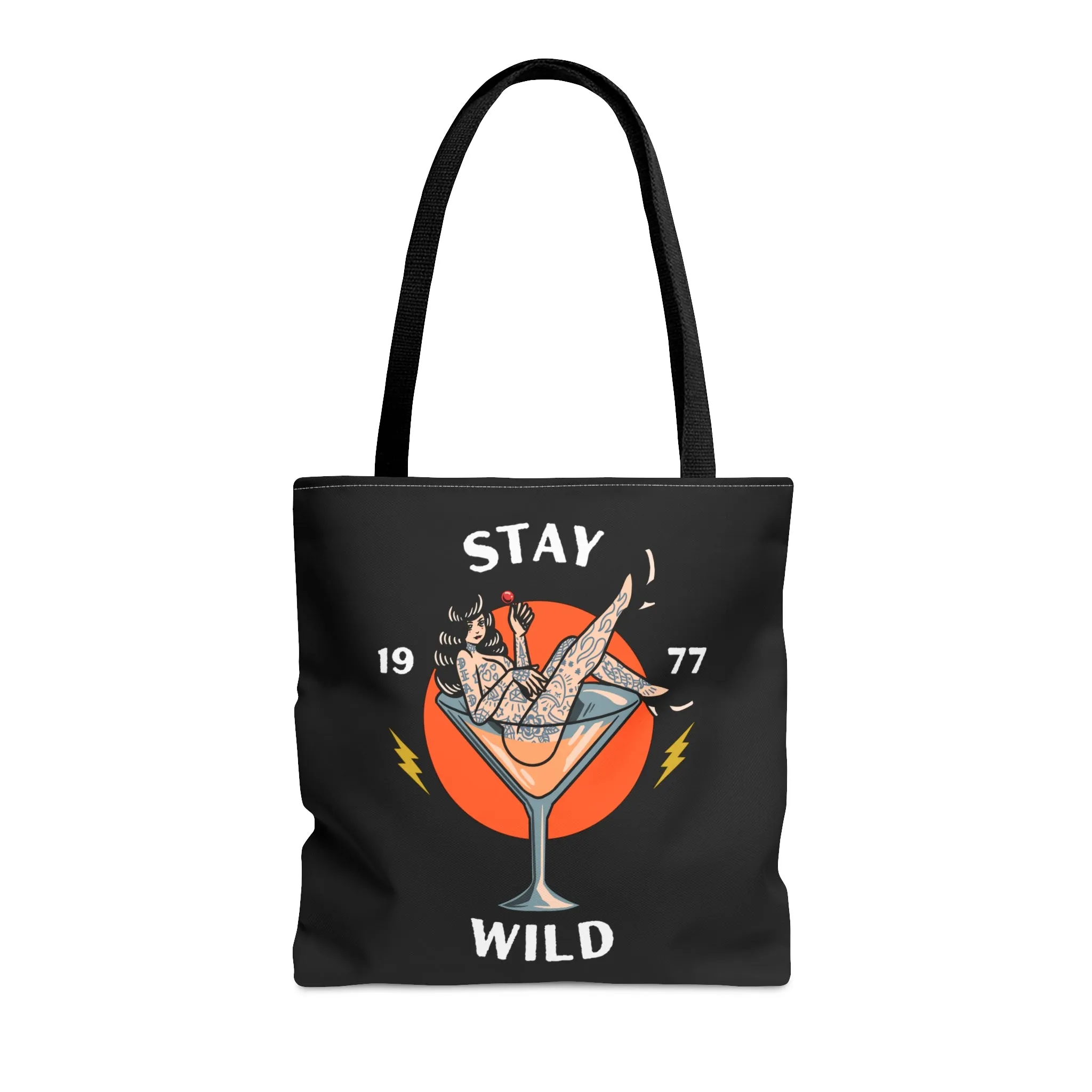 Stay Wild Tattooed Lady Tattoo Tote Bag in Black / Vintage American Old School Traditional Tattoo, Punk Rock Alternative Beach Shopping Bag