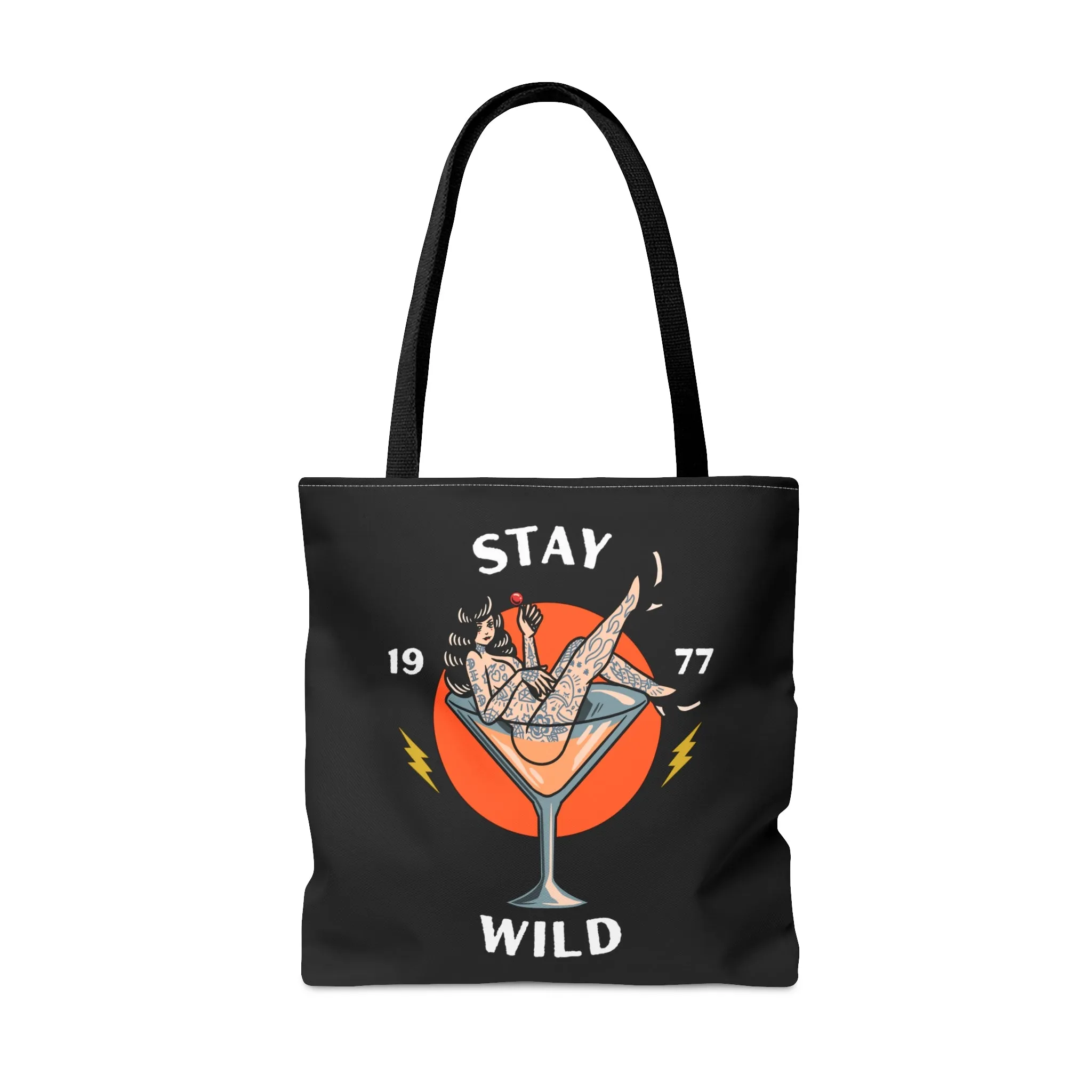 Stay Wild Tattooed Lady Tattoo Tote Bag in Black / Vintage American Old School Traditional Tattoo, Punk Rock Alternative Beach Shopping Bag