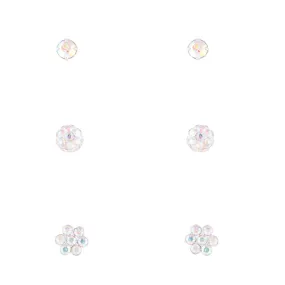 Sterling Silver Diamante Stud, Flower & Bead Pack