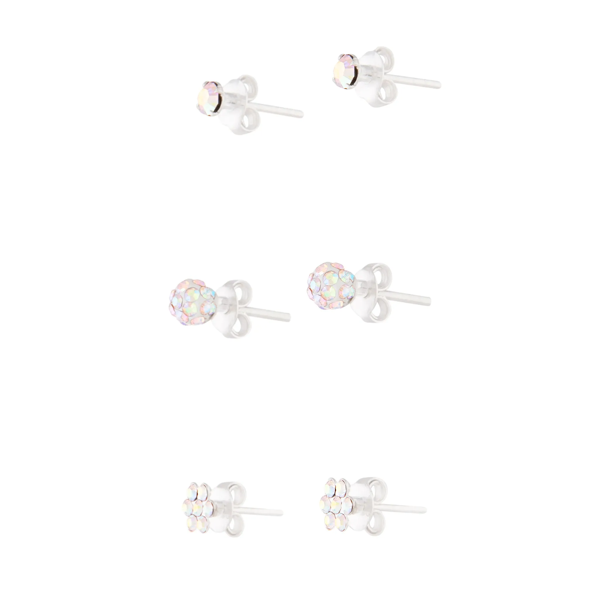 Sterling Silver Diamante Stud, Flower & Bead Pack