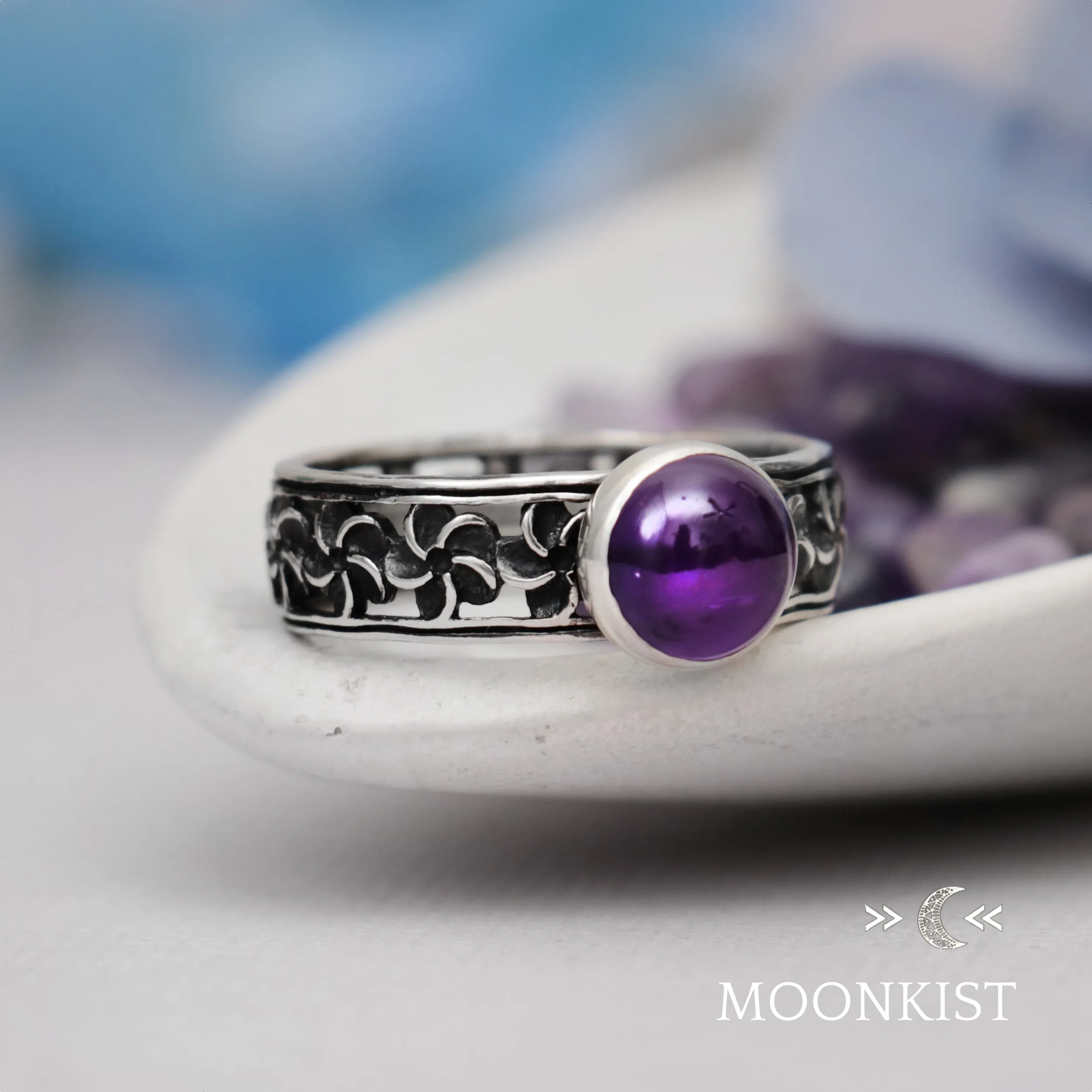 Sterling Silver Unique Periwinkle Flower Ring | Moonkist Designs