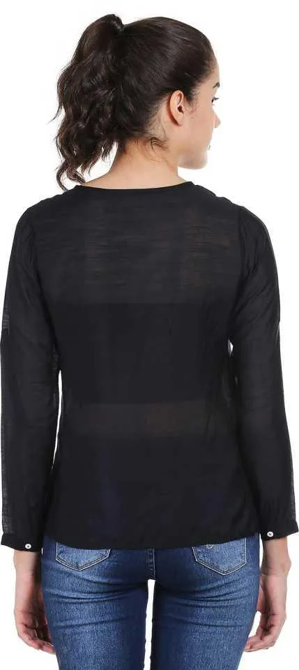 Style Quotient Women Black Round Neck solid Fashion Shirts